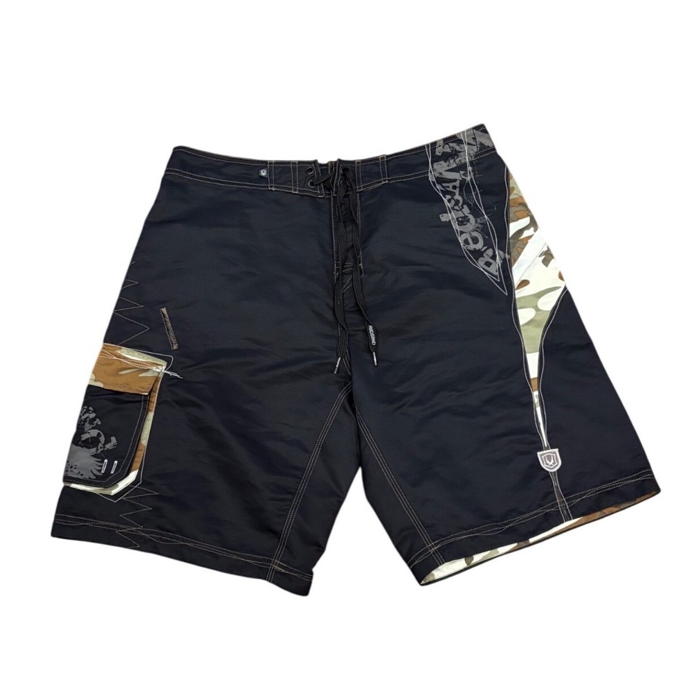 Redsand Mens Black Camouflage Board Shorts Size 36 Y2K Surf Swim Trunks Cargo